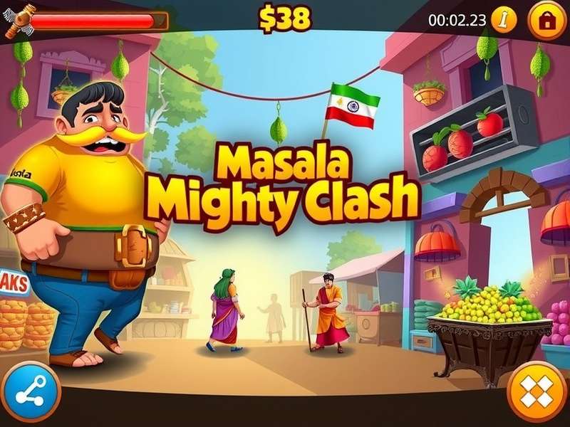 Masala Mighty Clash gameplay screenshot showing players in a colorful Indian market